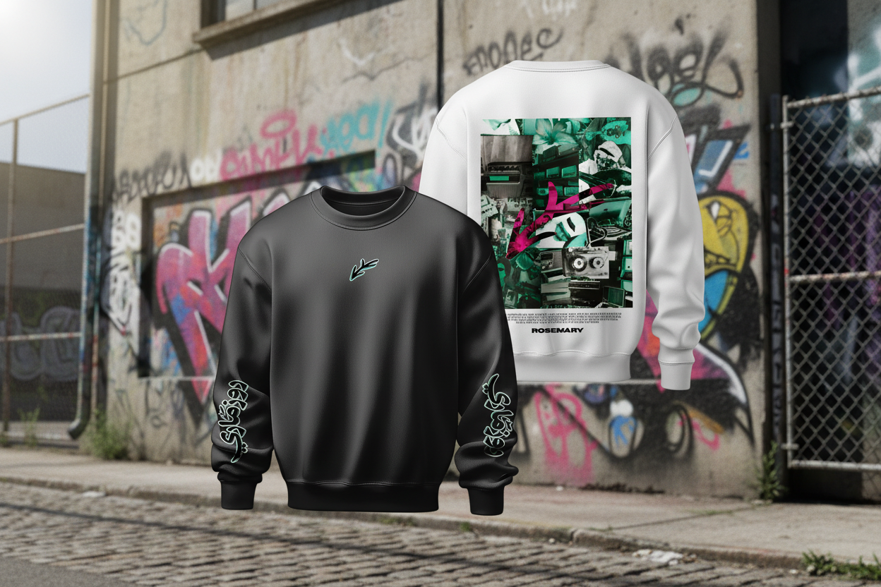 Retro Lo-Fi products with white sweatshirt back view